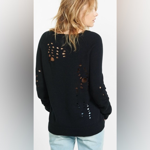 Express Distressed Black sweater large - Picture 2 of 11